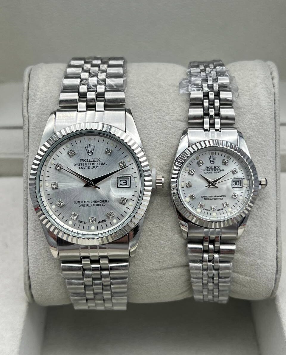 ساعت رولکس دیت جاست | نقره ای ست مردانه زنانه ROLEX