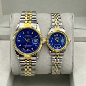 ساعت رولکس دیت جاست | آبی نقره ای ست مردانه زنانه ROLEX