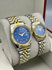 ساعت رولکس دیت جاست | آبی نقره ای ست مردانه زنانه ROLEX