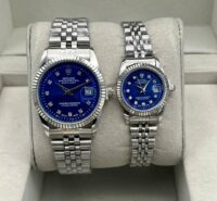 ساعت رولکس دیت جاست | آبی نقره ای ست مردانه زنانه ROLEX