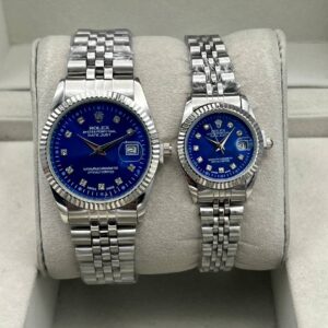 ساعت رولکس دیت جاست | آبی نقره ای ست مردانه زنانه ROLEX