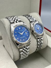 ساعت رولکس دیت جاست | آبی نقره ای ست مردانه زنانه ROLEX