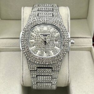 ساعت پتک فیلیپ فول نگین نقره ای مردانه | PATEK PHILIPPE