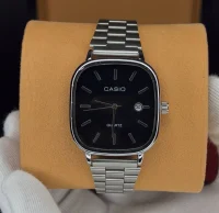 ساعت کاسیو الدمانی مربعی مردانه نقره ای صفحه مشکی | CASIO درجه یک