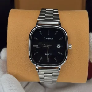 ساعت کاسیو الدمانی مربعی مردانه نقره ای صفحه مشکی | CASIO درجه یک