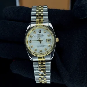 ساعت رولکس دیت جاست مردانه ROLEX | بند دو رنگ سفید
