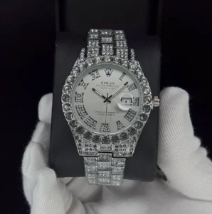 ساعت فول نگین رولکس مردانه | کامل نقره ای