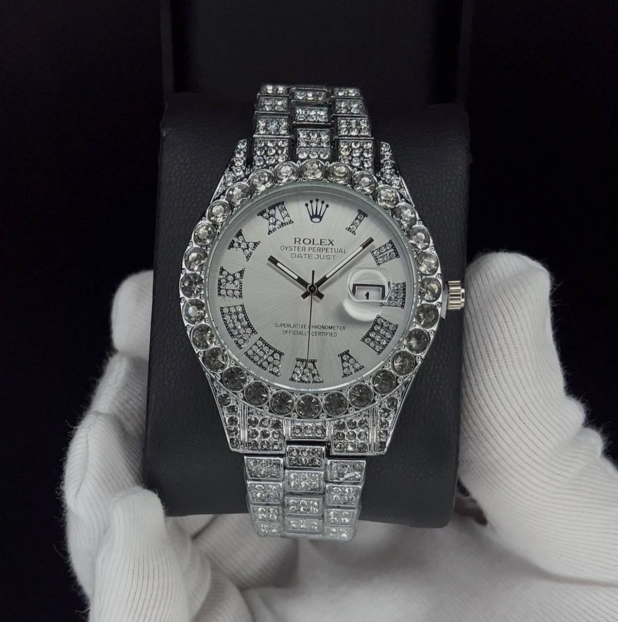 ساعت فول نگین رولکس مردانه | کامل نقره ای