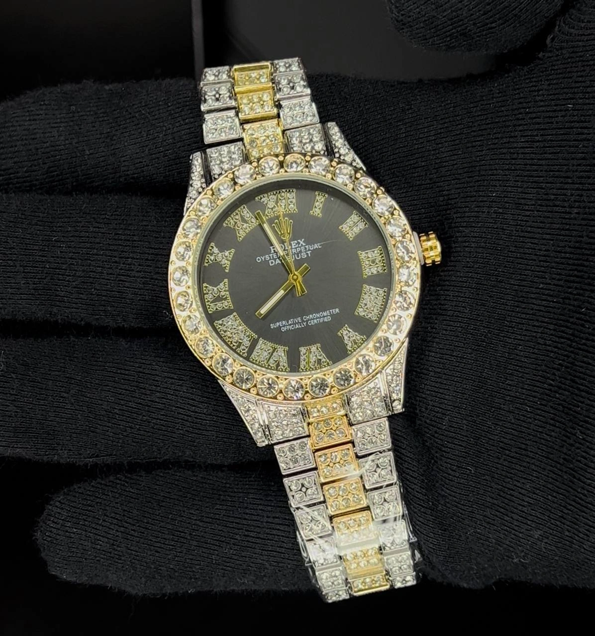 ساعت رولکس فول نگین مردانه | مشکی طلایی