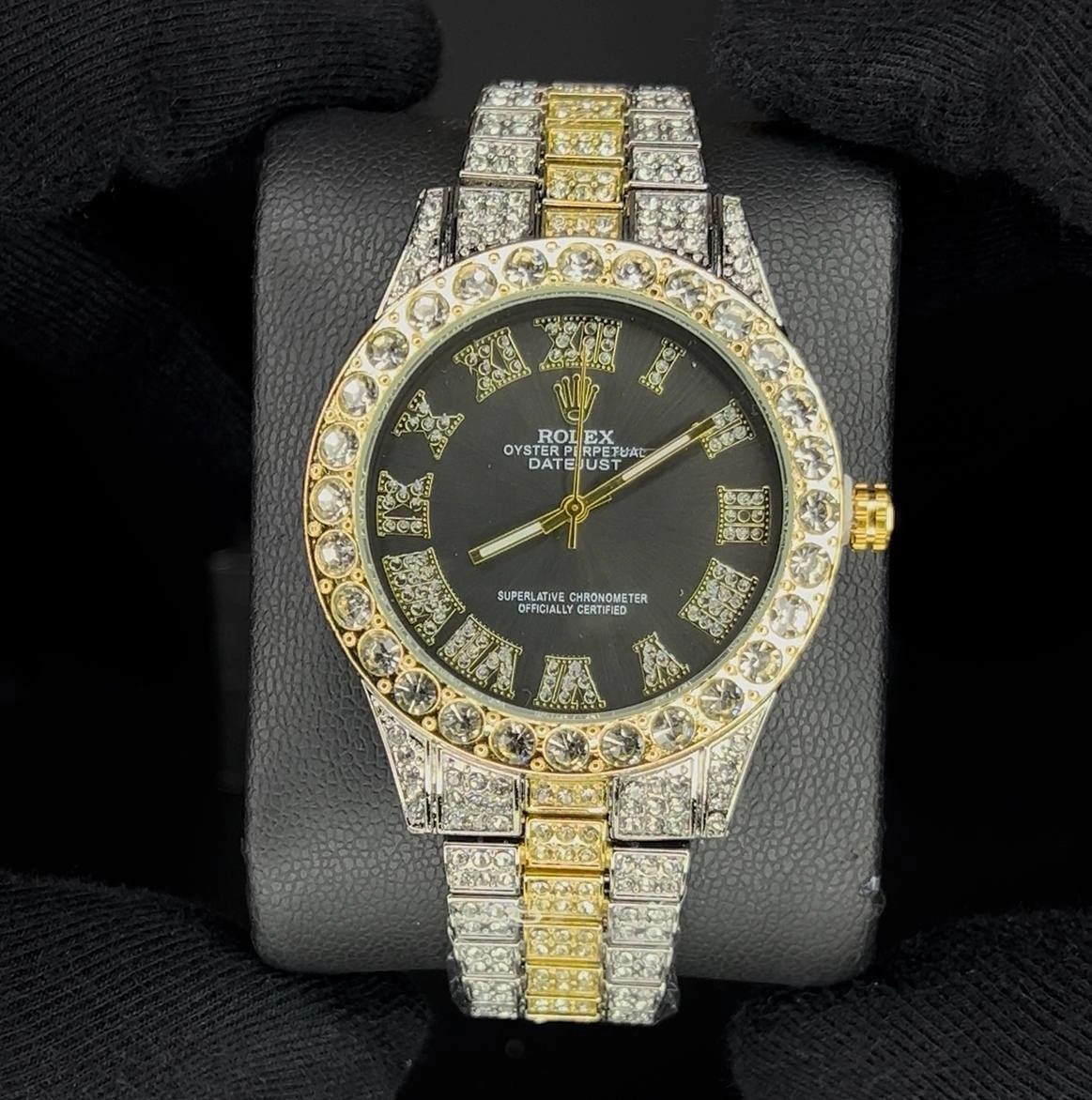 ساعت رولکس فول نگین مردانه | مشکی طلایی