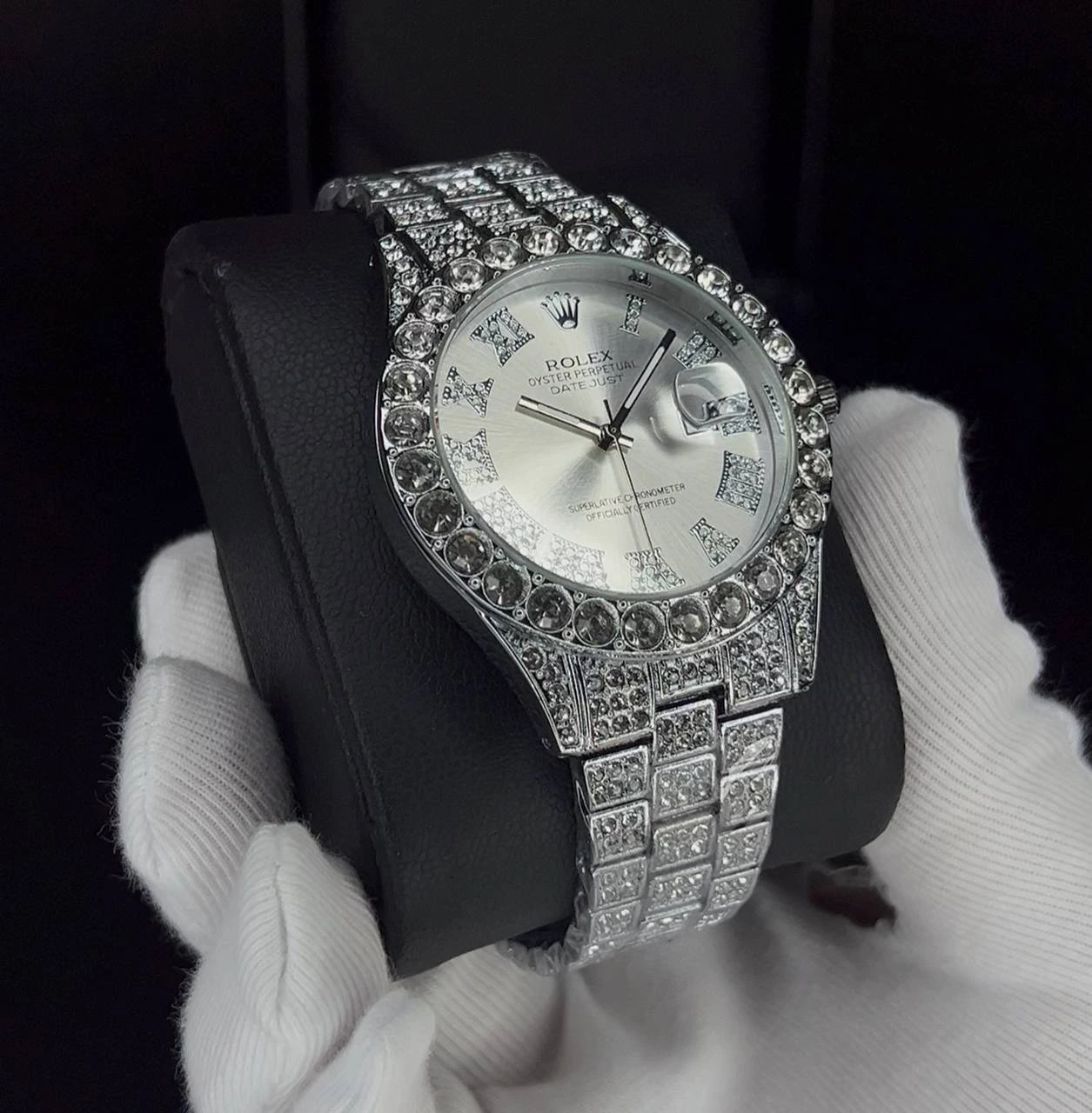 ساعت فول نگین رولکس مردانه | کامل نقره ای