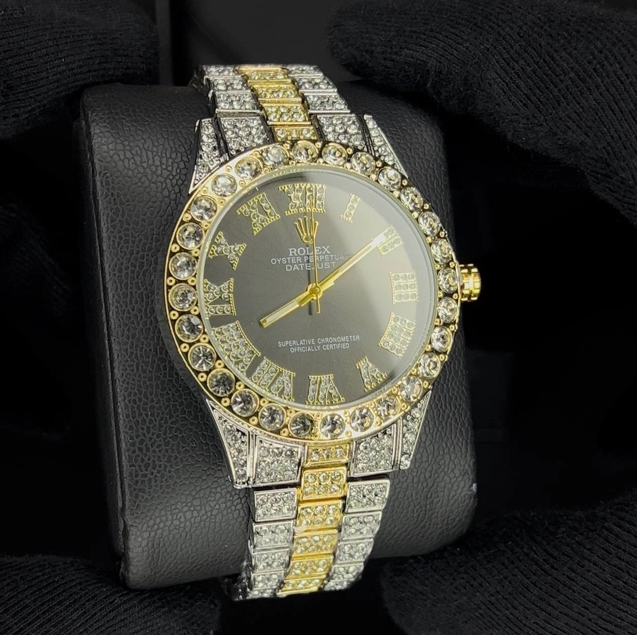 ساعت رولکس فول نگین مردانه | مشکی طلایی