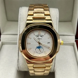 ساعت پتک فیلیپ مردانه دوزمانه | طلایی سفید PATEK PHILIPE