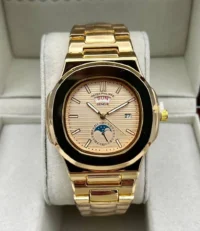 ساعت پتک فیلیپ مردانه دوزمانه | طلایی کرم PATEK PHILIPE