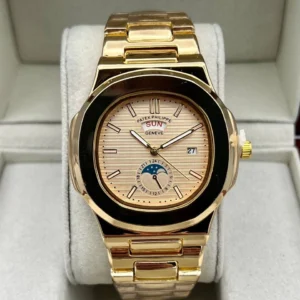 ساعت پتک فیلیپ مردانه دوزمانه | طلایی کرم PATEK PHILIPE