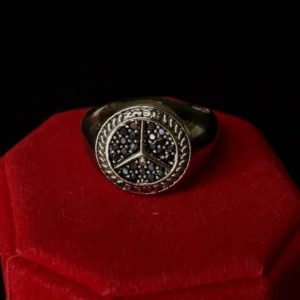 انگشتر مردانه نقره ای استیل | طرح بنز