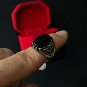 انگشتر مردانه استیل اورجینال | سنگ مشکی گرد