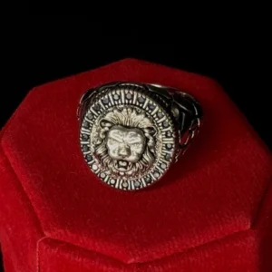 انگشتر مردانه نقره ای استیل | طرح شیر