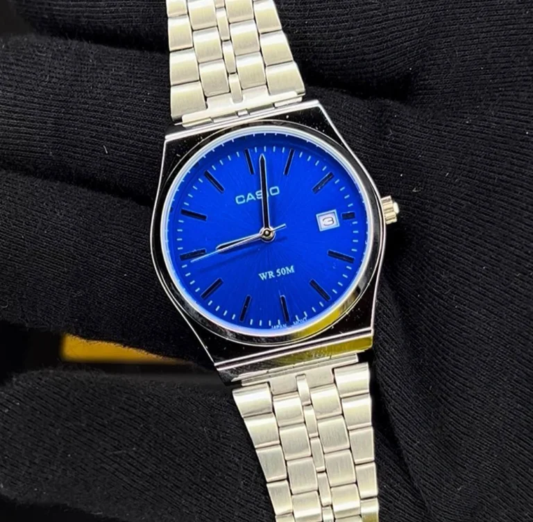 کاسیو الدمانی گرد گاد فادر مردانه نقره ای آبی | درجه یک CASIO