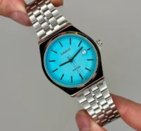 کاسیو الدمانی گرد گاد فادر مردانه نقره ای آبی تیفانی | درجه یک CASIO