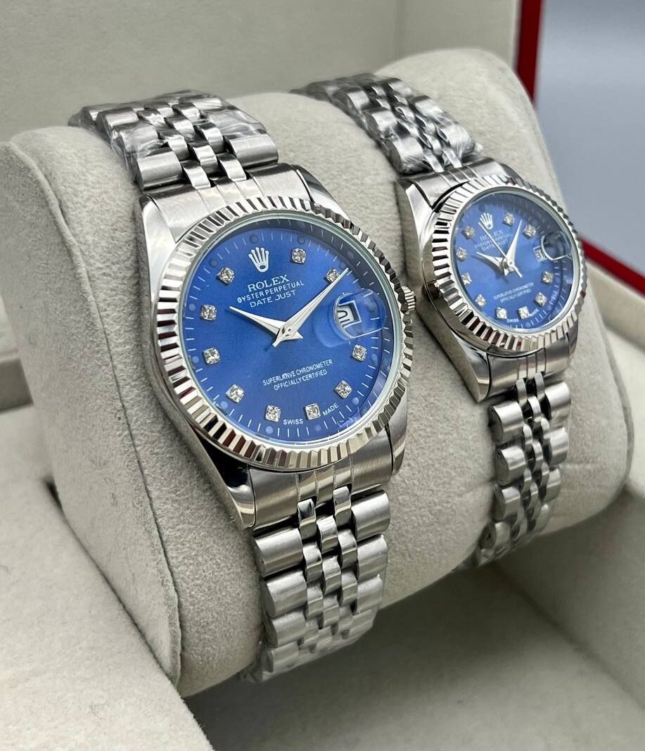 ست ساعت رولکس دیت جاست نقره ای صفحه آبی | ROLEX DATE JUST