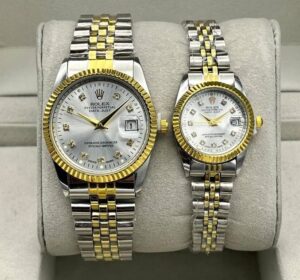 ست ساعت رولکس دیت جاست بند دورنگ صفحه نقره ای | ROLEX DATE JUST