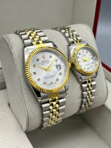 ست ساعت رولکس دیت جاست بند دورنگ صفحه نقره ای | ROLEX DATE JUST