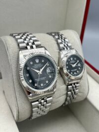 ست ساعت رولکس دیت جاست نقره ای صفحه مشکی | ROLEX DATE JUST