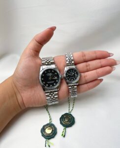 ست ساعت رولکس دیت جاست نقره ای صفحه مشکی | ROLEX DATE JUST