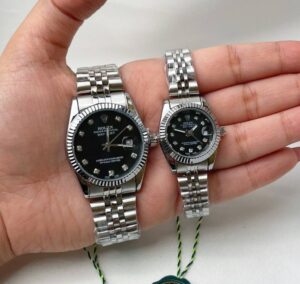 ست ساعت رولکس دیت جاست نقره ای صفحه مشکی | ROLEX DATE JUST