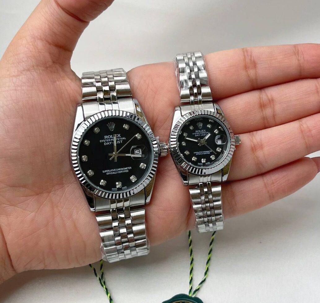 ست ساعت رولکس دیت جاست نقره ای صفحه مشکی | ROLEX DATE JUST
