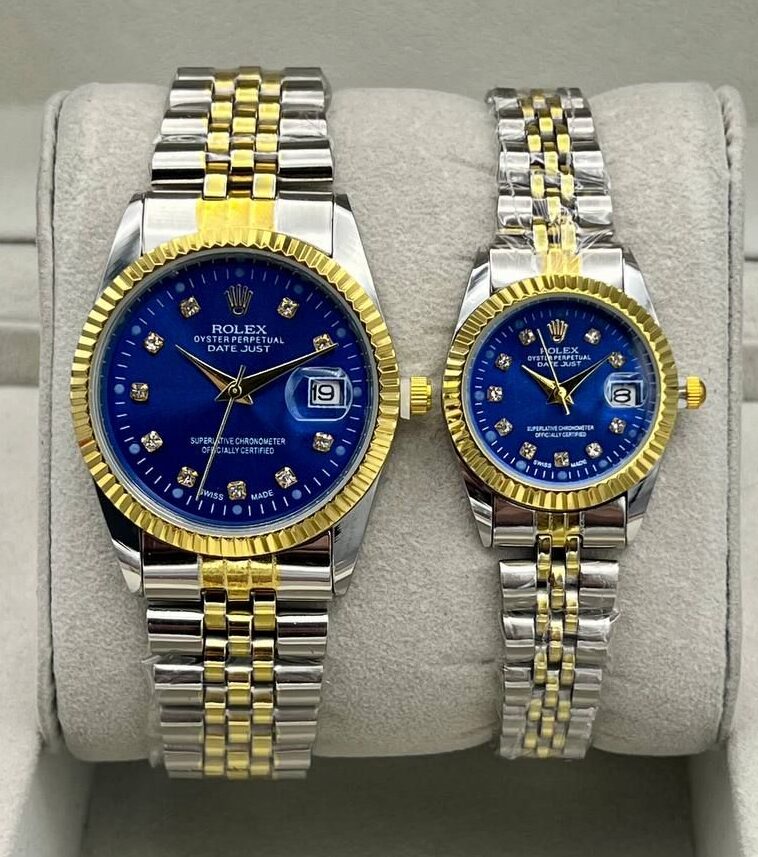 ست ساعت رولکس دیت جاست بند دورنگ صفحه آبی | ROLEX DATE JUST
