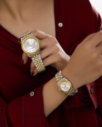 ست ساعت رولکس دیت جاست بند دورنگ صفحه نقره ای | ROLEX DATE JUST