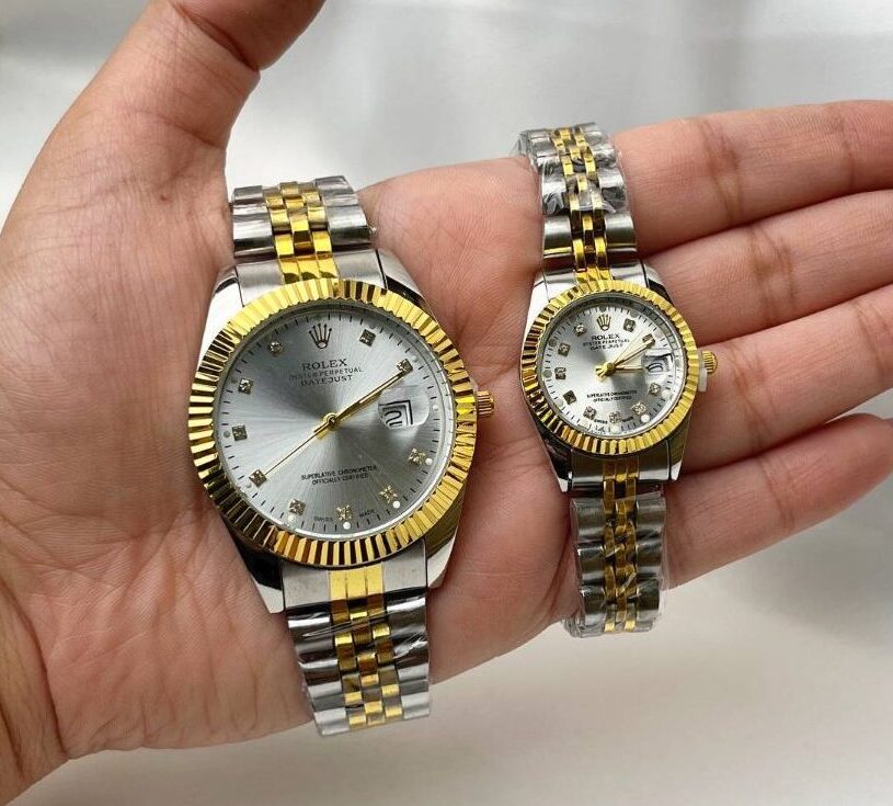 ست ساعت رولکس دیت جاست بند دورنگ صفحه نقره ای | ROLEX DATE JUST