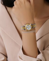 ست ساعت رولکس دیت جاست بند دورنگ صفحه نقره ای | ROLEX DATE JUST