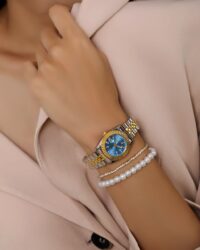 ست ساعت رولکس دیت جاست بند دورنگ صفحه آبی | ROLEX DATE JUST