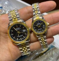 ست ساعت رولکس دیت جاست بند دورنگ صفحه مشکی | ROLEX DATE JUST