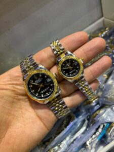 ست ساعت رولکس دیت جاست بند دورنگ صفحه مشکی | ROLEX DATE JUST