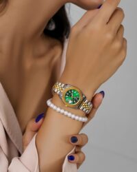 ست ساعت رولکس دیت جاست بند دورنگ صفحه سبز | ROLEX DATE JUST