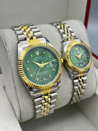 ست ساعت رولکس دیت جاست بند دورنگ صفحه سبز | ROLEX DATE JUST