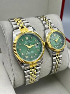 ست ساعت رولکس دیت جاست بند دورنگ صفحه سبز | ROLEX DATE JUST
