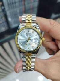 ست ساعت رولکس دیت جاست بند دورنگ صفحه نقره ای | ROLEX DATE JUST