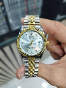 ست ساعت رولکس دیت جاست بند دورنگ صفحه نقره ای | ROLEX DATE JUST