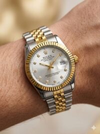 ست ساعت رولکس دیت جاست بند دورنگ صفحه نقره ای | ROLEX DATE JUST