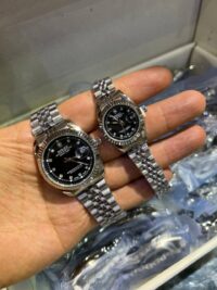 ست ساعت رولکس دیت جاست نقره ای صفحه مشکی | ROLEX DATE JUST