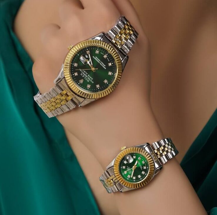 ست ساعت رولکس دیت جاست بند دورنگ صفحه سبز | ROLEX DATE JUST