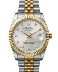 ست ساعت رولکس دیت جاست بند دورنگ صفحه نقره ای | ROLEX DATE JUST