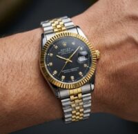 ساعت رولکس دیت جاست بند دورنگ صفحه مشکی | ROLEX DATE JUST