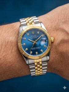 ست ساعت رولکس دیت جاست بند دورنگ صفحه آبی | ROLEX DATE JUST