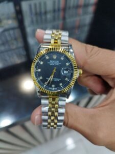 ست ساعت رولکس دیت جاست بند دورنگ صفحه مشکی | ROLEX DATE JUST